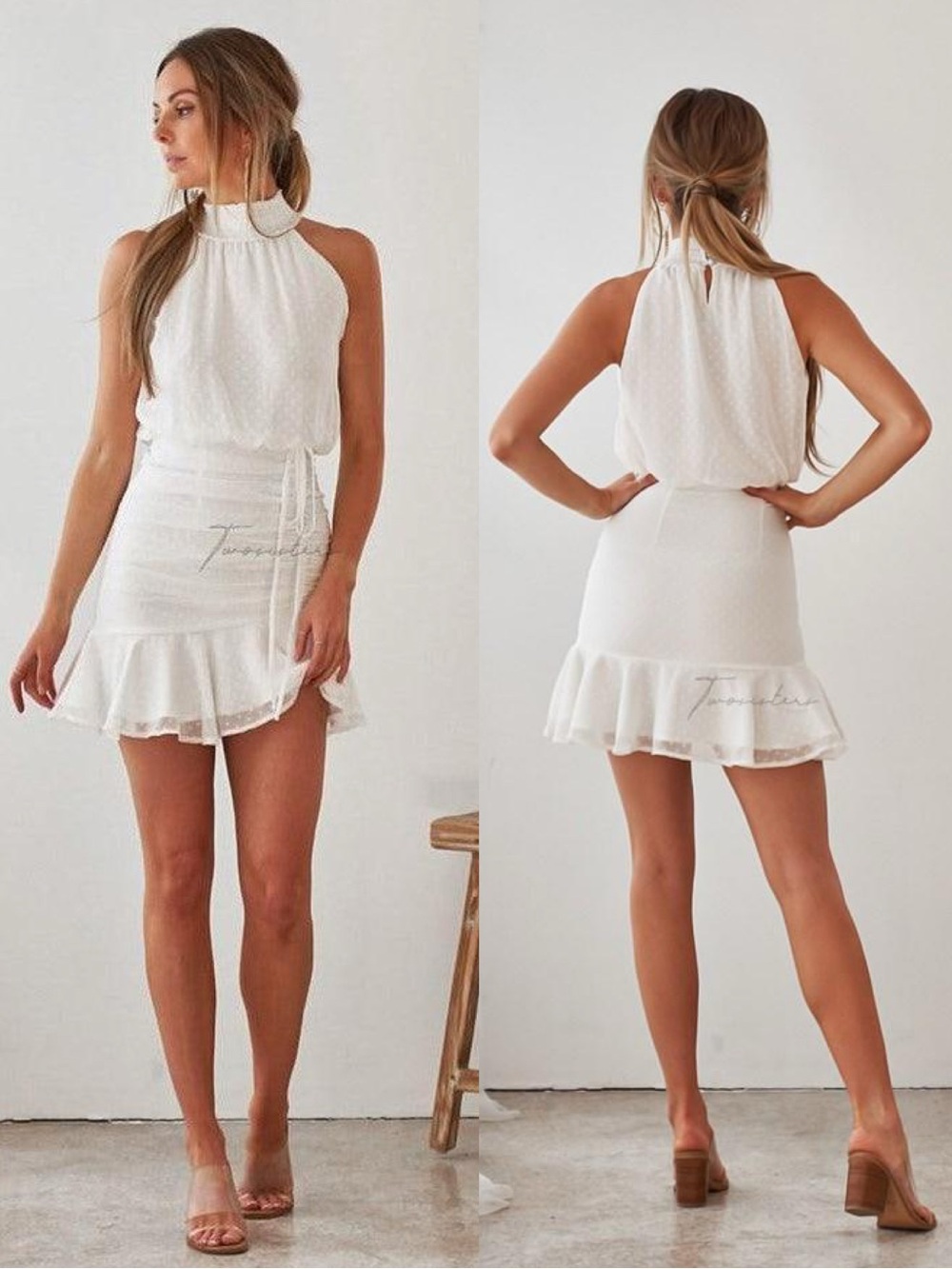 Two Sisters The Label Pip Dress in White Size 6 High Neck Sleeveless Mini NEW